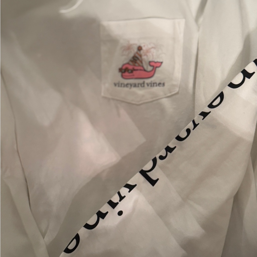 Vineyard Vines White Shirt with Pink Whale Logo - Picture 4 of 7